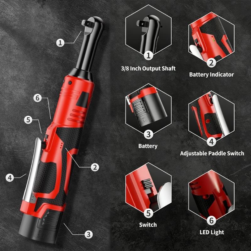 High Torques 90 Degree Pivots Ratchet Wrench Variable Speed Control Rechargeable Battery Comfortable Grip for Mechanical Tasks