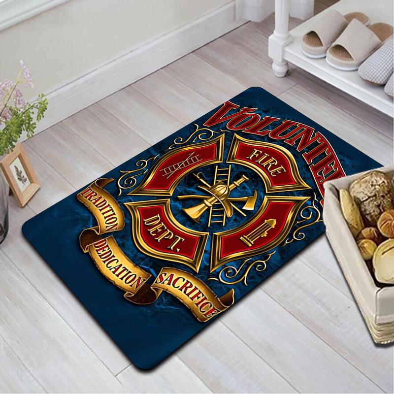 Gold firefighter emblem Rug Floor Mat for Living Room or Bedroom Soft and Comfortable Carpet a Gift for Birthday and Holiday.MFF0918571