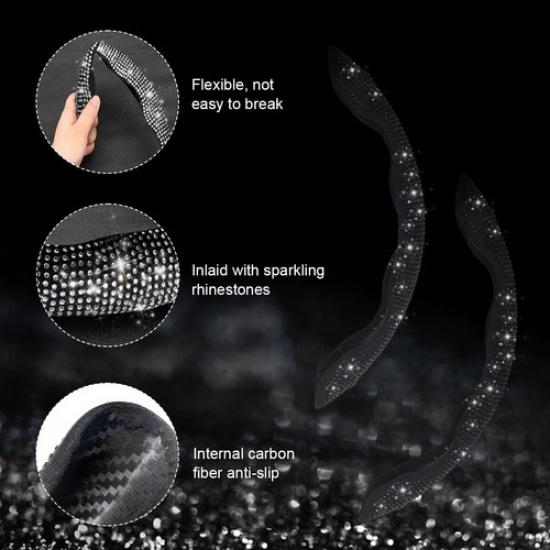 2 PCS Steering Wheel Cover, 15 Inches Crystal Diamond Bling Cover-Black