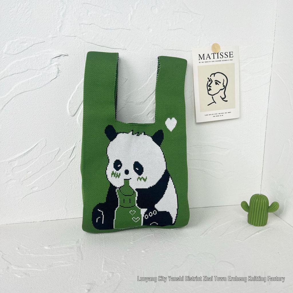 Panda Knit Women's Cross-Border Wrist Tote Handbag