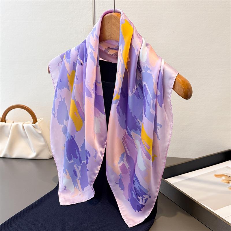 New Abstract Printing High-end Silk Scarf Simulation Silk Square Scarf Shawl Versatile Neck Small Square Scarf Headscarf Scarf Women