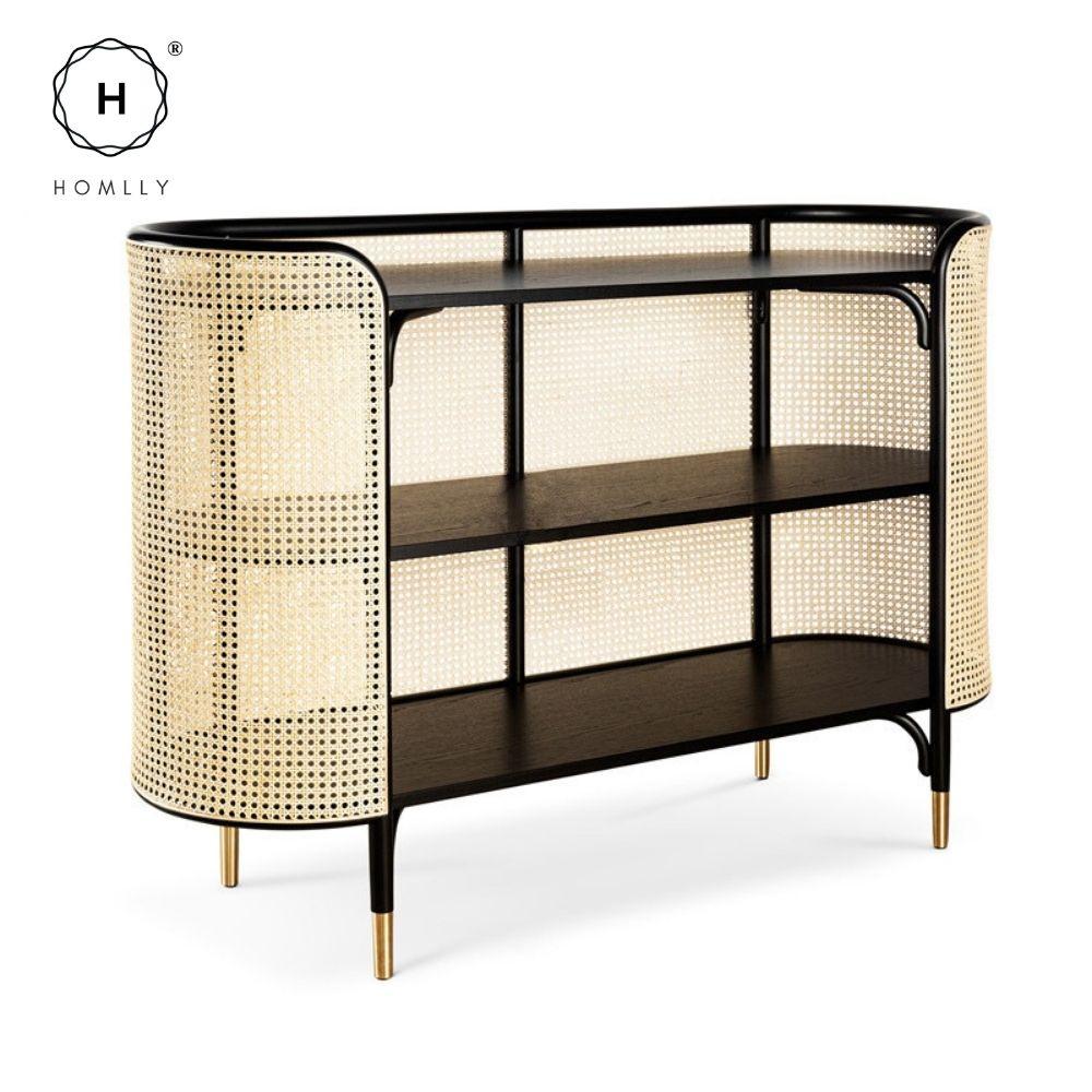 Homlly Natural Rattan Black Solid Wood Display Furniture Sets