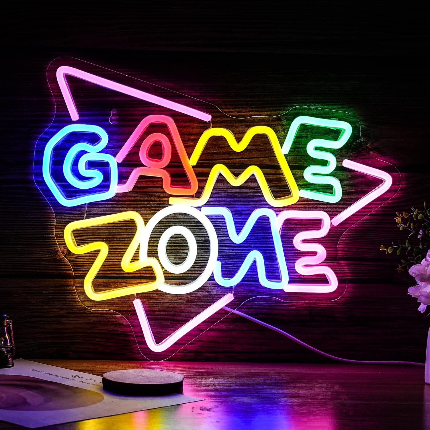 

Game Zone Neon Sign, LED Game Neon Light, Dimmable USB Letter Neon Light, Acrylic Art Wall Decor for Bedroom, Playroom, Bar, Party Decoration, Boys