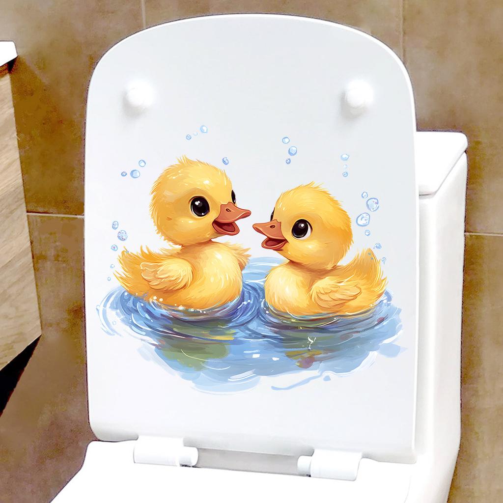 Cartoon Duckling Splashing Water Toilet Stickers, Waterproof Self-Adhesive for Bathroom Decor