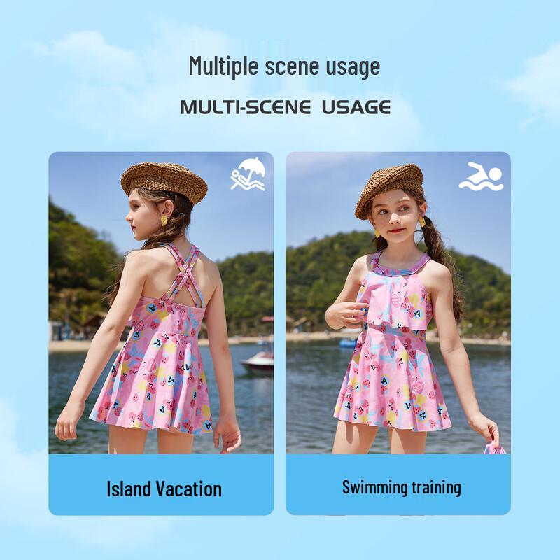 ASK JUNIOR Girls' Two-Piece Swimsuit Set with Cap