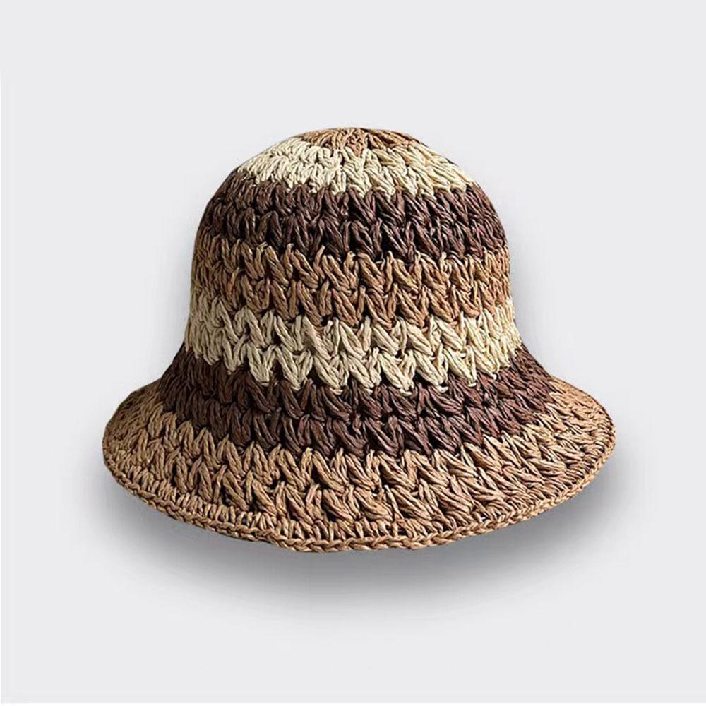1pc Women's Classic Straw Braid Hat,Summer Sun Wave Brim Beach Hat,Versatile Bucket Hat,UV Protection,suitable for Beach Tralve