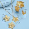 Vintage Gold Big Flower Pendant Necklace Bracelet Ring Stud Earring Set High-end Temperament Charm