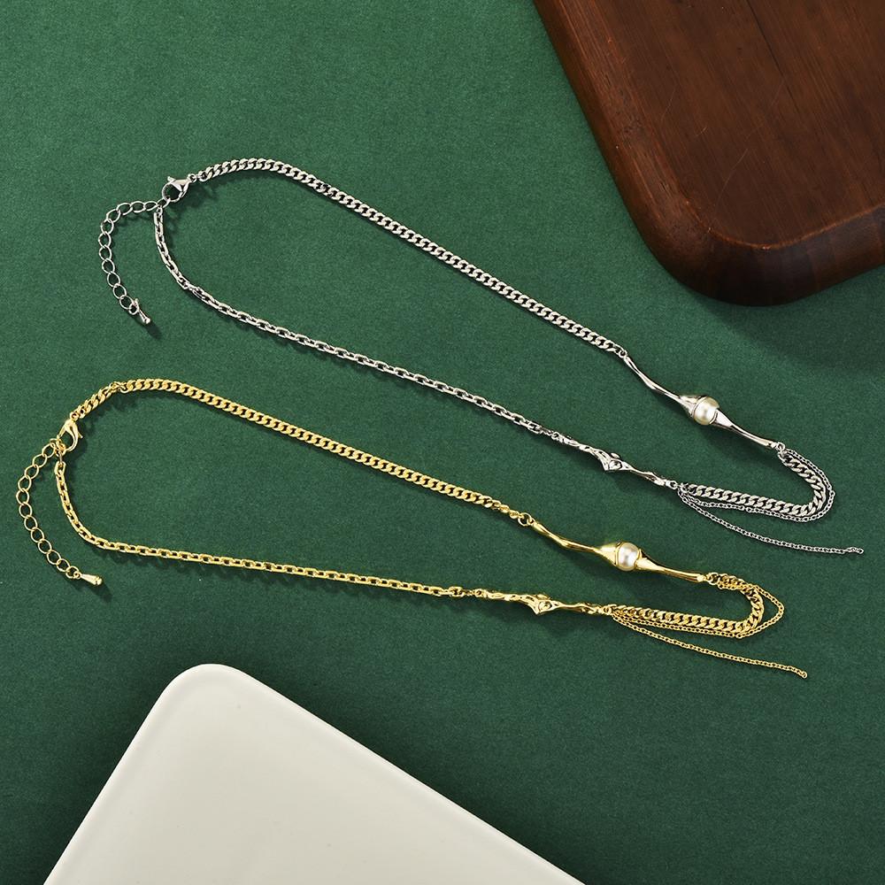 Chic Pearl Tassel Necklace With Layers And Geometric Shapes Perfect For Any Outfit