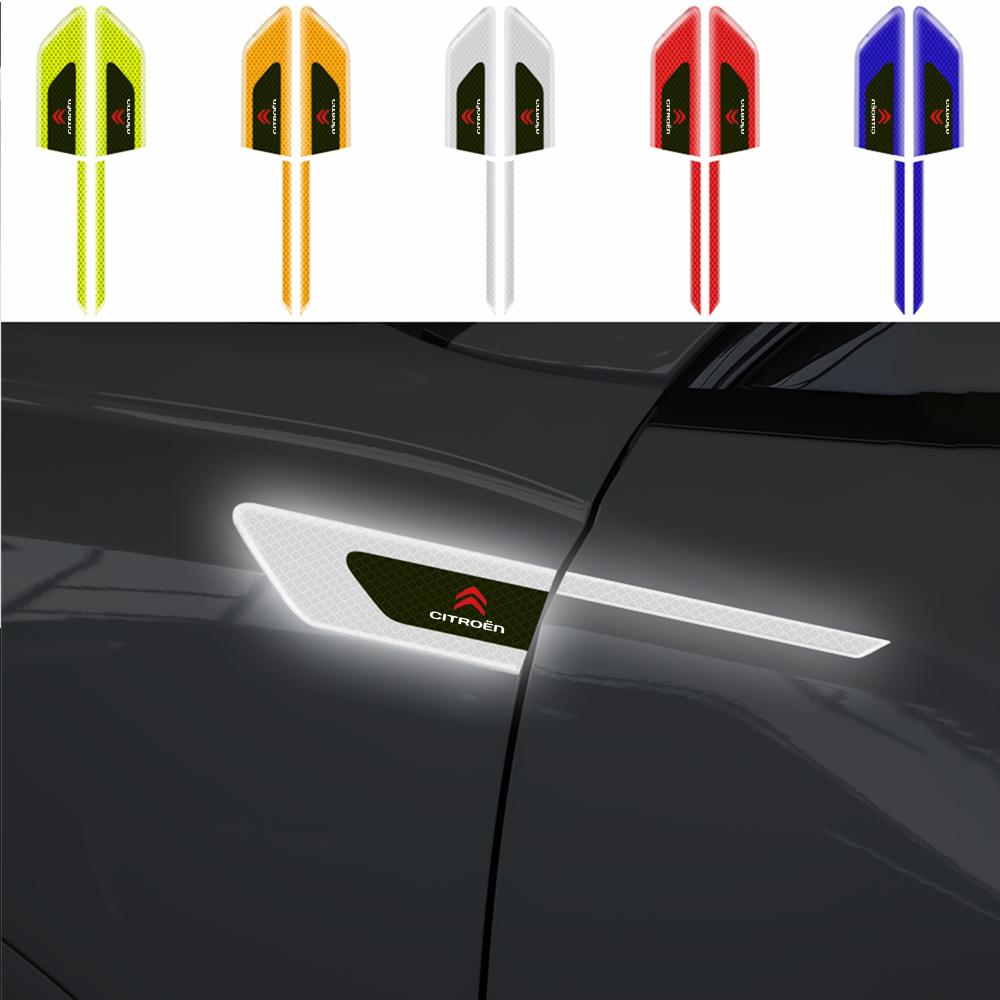 1 pair Reflective Warning Strip Tape Car Side Baffle Decoration Stickers For Citroen C1 C2 C3 C5 Grand Exterior Auto Accessories aib256