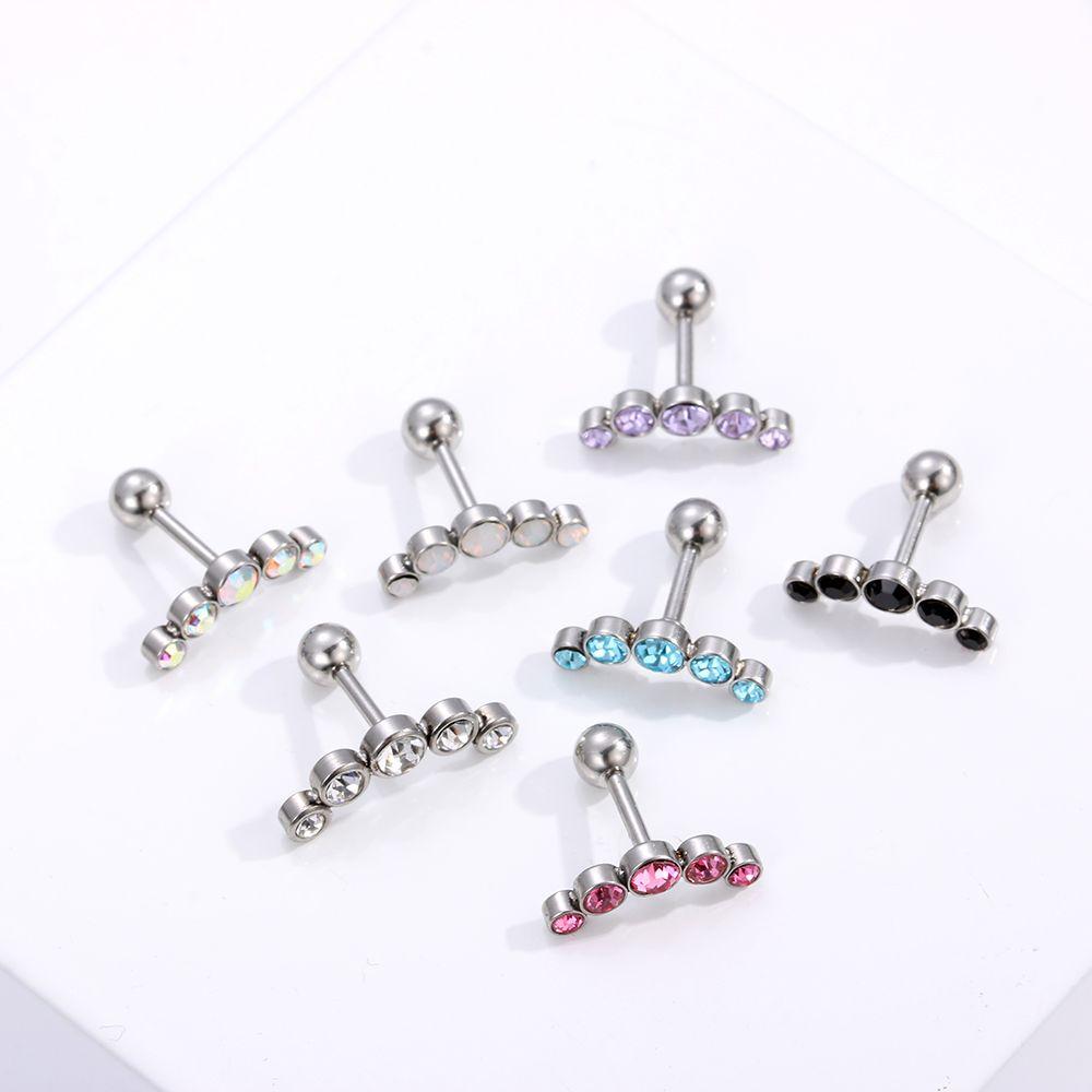 Punk Stainless Steel Bar Stud Earrings Fashion Crystal Gem Earrings Ear Piercing Cartilage Helix Tragus Earrings Body Jewelry
