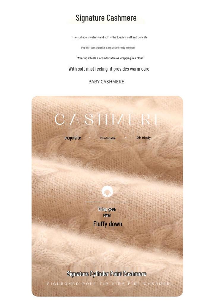 Women's Heavyweight Cashmere Cable Knit Top, Long Sleeve, Semi-High Neck, Loose, Warm Sweater for Autumn/Winter.