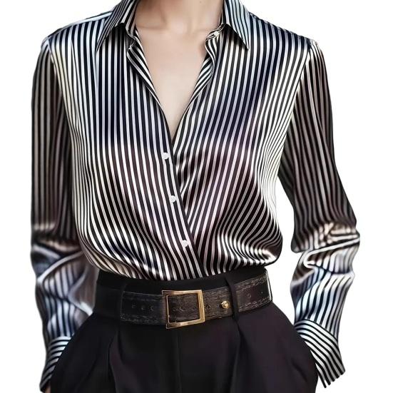 Cămașă Dama Guler Rever Mânecă Lungă Nasturi Fentă Cămăși Topuri Textură Netedă Imprimeu Dungat Croială Largă Casual Cămașă de Lucru