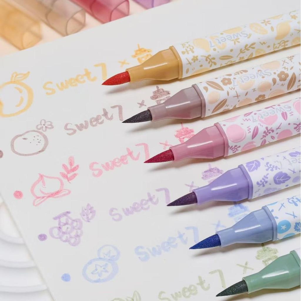 Double-Ended Scented Fluorescent Highlighter Pens - 6 Pack, 12 Scents, For Journaling, Note-Taking, and Drawing.