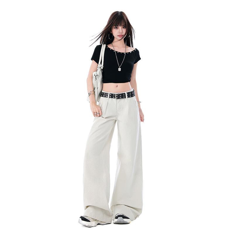2026 Spring/Summer Women's Casual Washed Pleated Wide-Leg Low-Waist Slimming Jeans