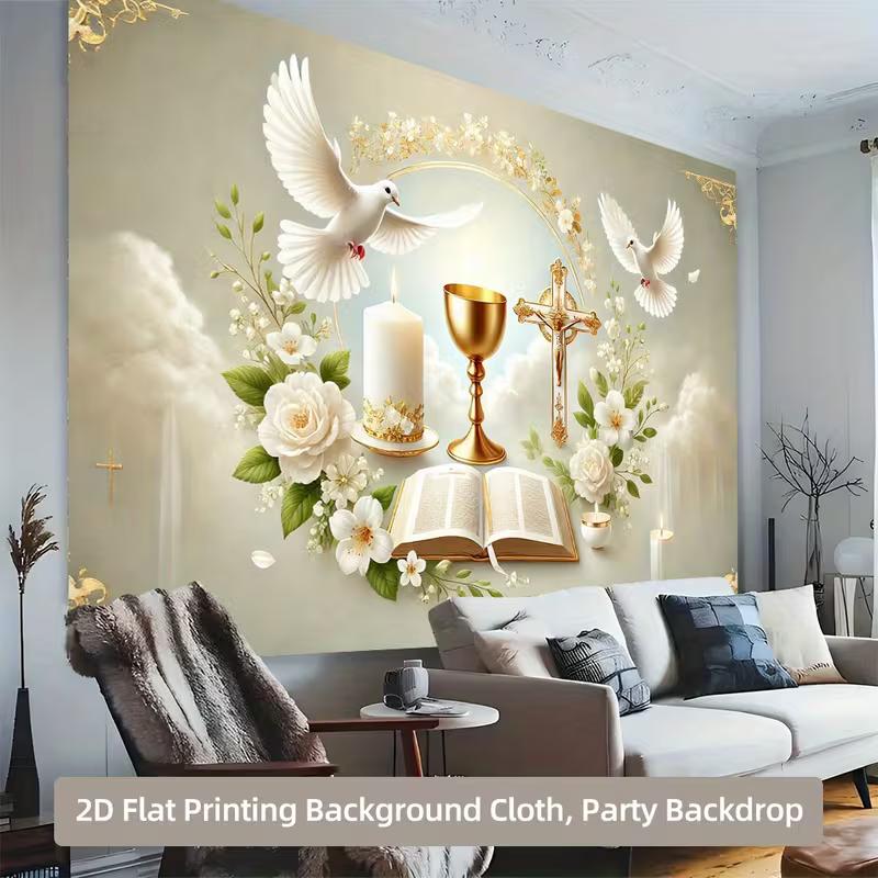 2D Baptism & Communion Backdrop Chalice Cross and White Dove Photography Background