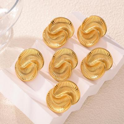 European & American Titanium Steel 18k Gold-Plated Water Drop Texture Spiral Asymmetric Earrings for Women