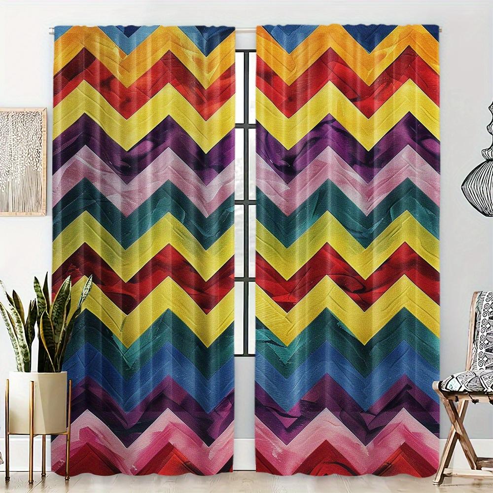 2 kusy Geometrický vzor Barevné Duhové Závěsy Tištěné pro Obývací Pokoj Kuchyň Ložnici Jídelnu Okno Domácí Dekorace