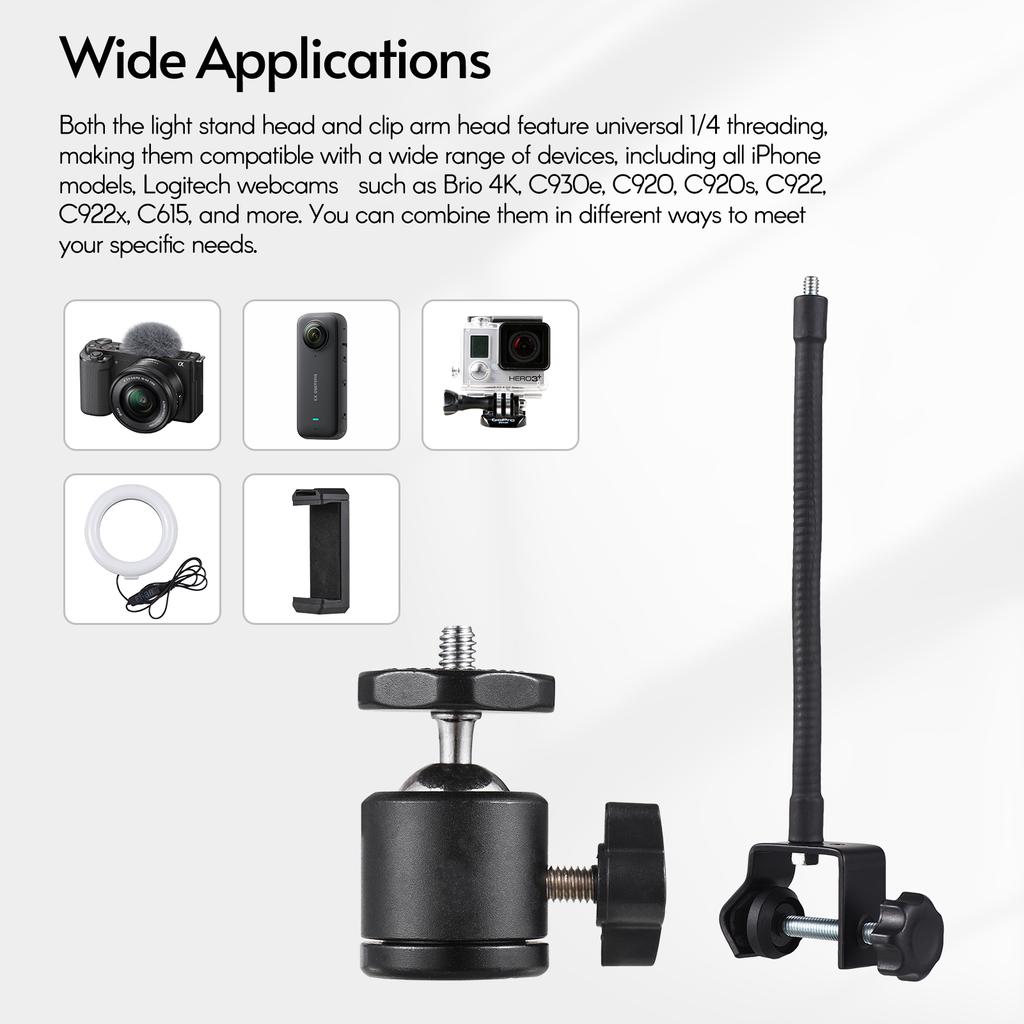 Skládací držák na telefon Andoer s držákem na kameru s 8palcovým kruhovým svítidlem a klipem na kulovou hlavu