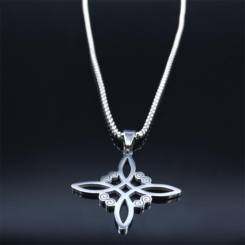 Acciaio Inossidabile Stregoneria Nodo Irlandese della Strega Collana Catena Uomo/Donna Colore Argento Collane Wicca Gioielli da Strega nudo de bruja