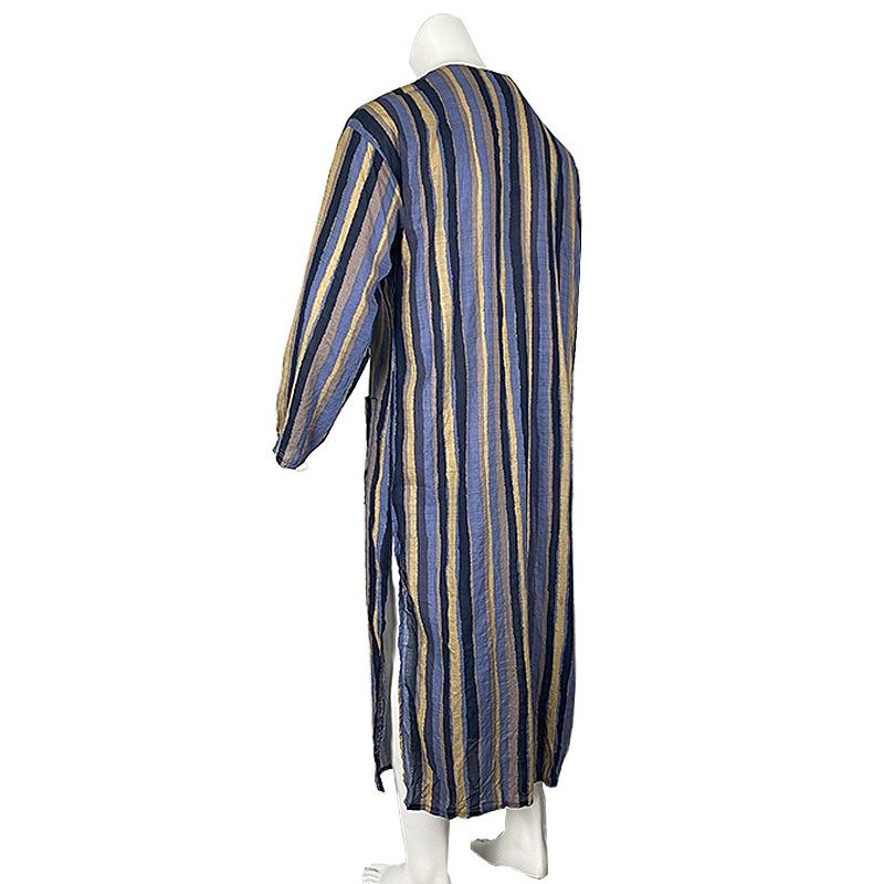 Men Traditional Robe Style Loose Striped Long Sleeve Muslim Abaya Thobe Retro Chinese Taoist Gown, Oversized Soft Casual Ethnic Daily Streetwear Men