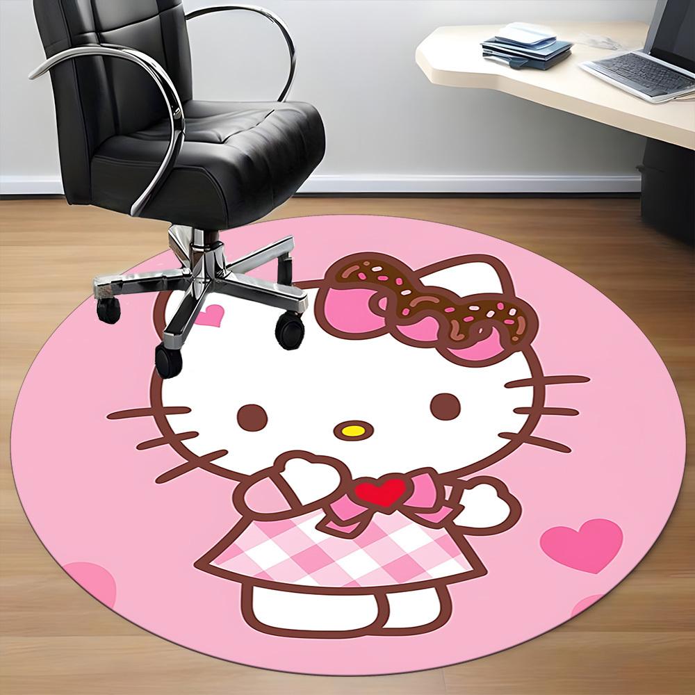 1pc Hello Kitty Chair Carpet for Office Non Slip, Machine Washable Rug for Office, Room Holiday Decor for Christmas, Birthday Polyester