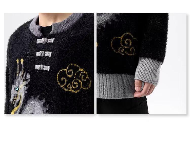 2024 Year of the Dragon Red Knitted Sweater for Men & Women - Festive Couple's Autumn/Winter Base Layer