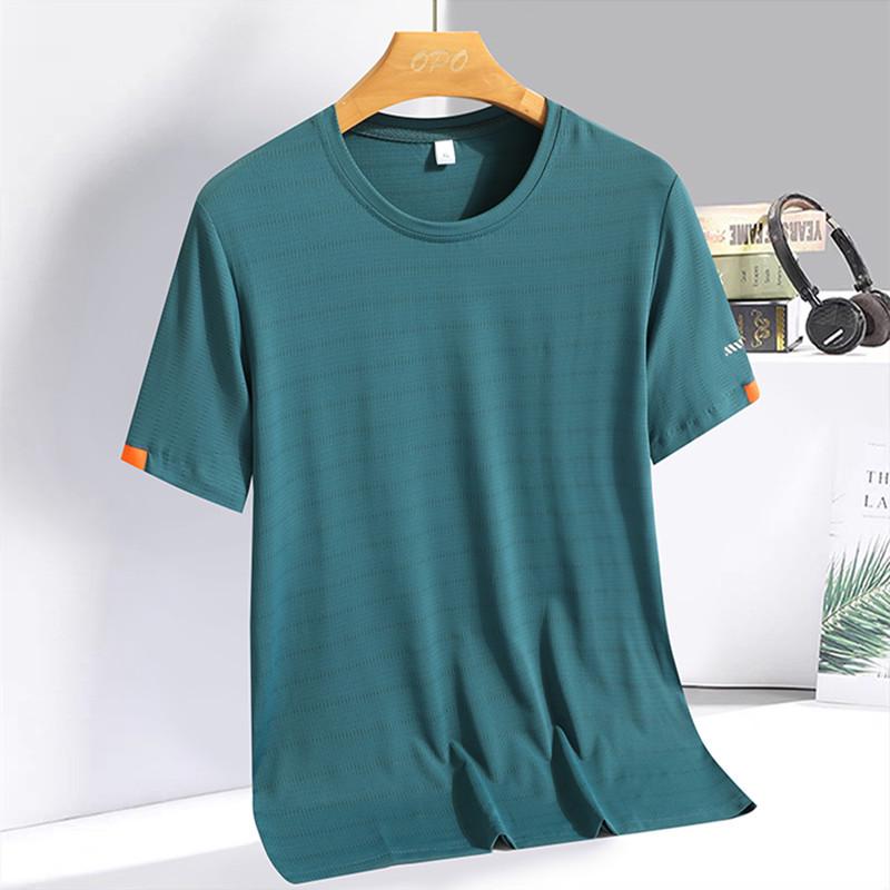 Men's Ice Silk Quick-Dry Short Sleeve Sports T-shirt - Summer Plus Size, Logo Print