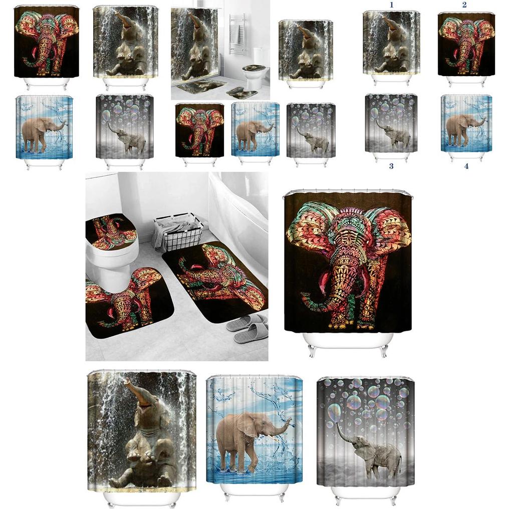 Colorful Elephant Shower Curtain Waterproof Washable Bathroom Decor With 3d Printing And Hooks