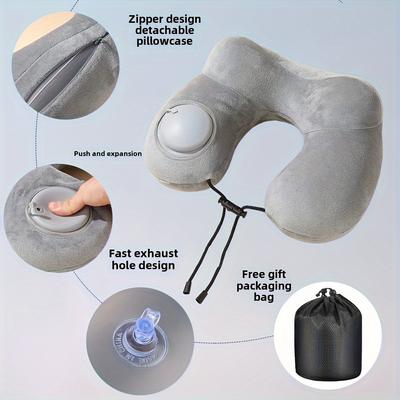1pc Travel Pillow U-shaped Hump Pillow Press Inflatable Portable Flying Neck Pillow Business Trip Neck U-shaped Pillow Long-distance Travel