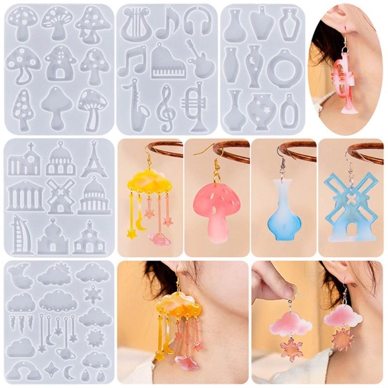 Crystal Resin Silicone Mold Geometric Mushroom Cloud Shaped Pendant Molds for Earrings Listing Ornament Making Charm DIY