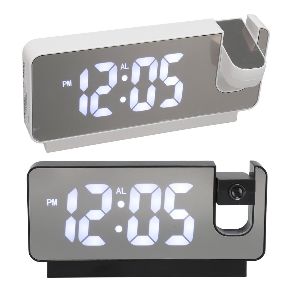 Projection Alarm Clock USB Rechargeable White Light Snooze Function Adjustable Brightness LED Mirror
