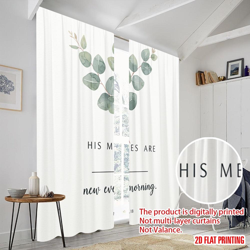 2pcs 2D Flat Printing Party Curtain Eucalyptus New Mercies Morning Polyester Without Electricity Family Party Perfect for Living