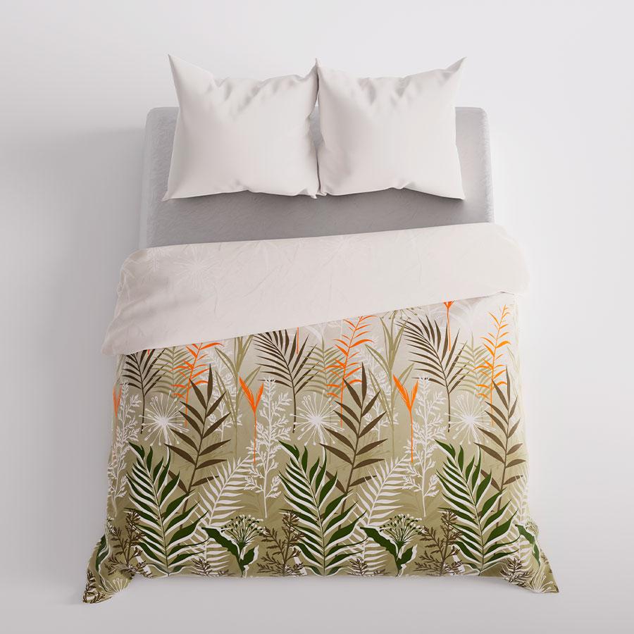 FELINA bedding set 220x200 cm - satin cotton, beige, plant pattern