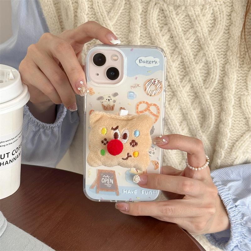 Cute cookie and bread animal case suitable for iPhone 17 Pro Max, Apple 16, 14, 15, double-layer, girly style