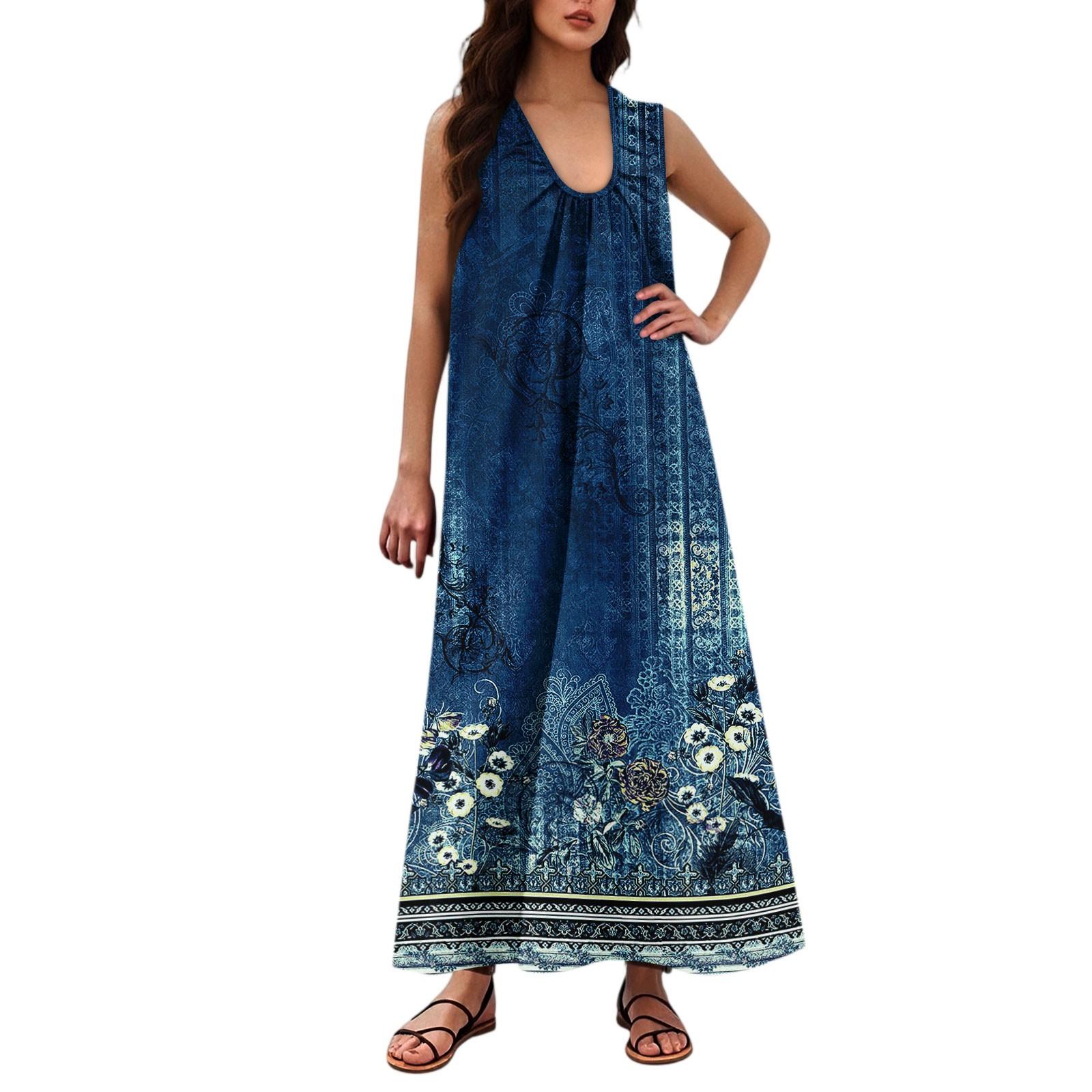 

Женская Мода Повседневная А-силуэта Ретро Принтованная С Эффектом Мятого Полотна Свободная Длинная Юбка С Карманами M