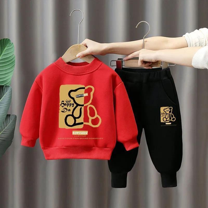 

Осенний комплект детской одежды для девочек, детский костюм из 2 предметов: мультяшный свитшот-пуловер и брюки, детский спортивный костюм 100 красный