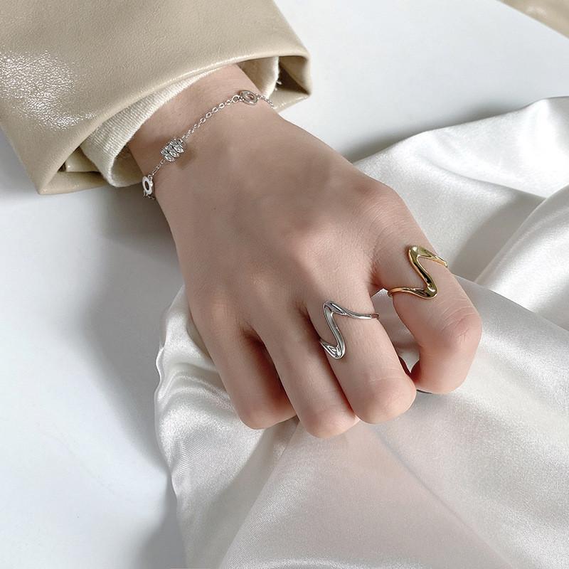 Silver S925 Distinctive Ring For Women In Korean Trendy Style With Adjustable Wave Design Triangle