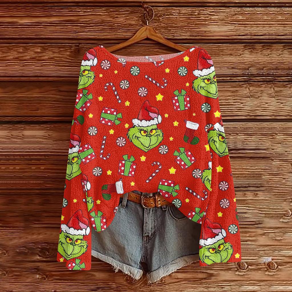 Julegensere for kvinner Strikkegenser Søt skjorte Høst Rund hals Genser Topper