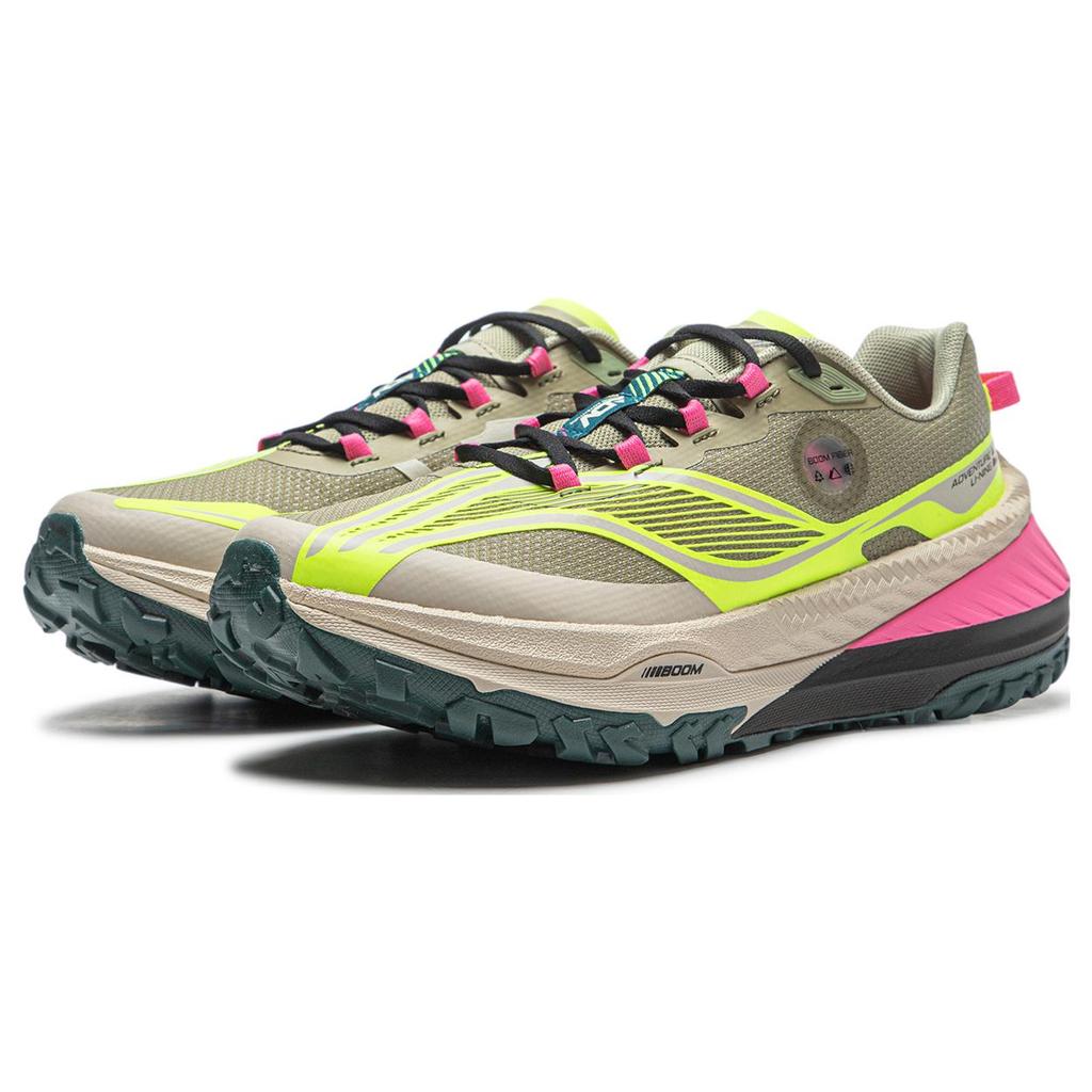 New LiNing Cushioning Slip Resistant And Abrasion Resistant Low Top Trail Running Shoes Women's Green Yellow ARNT004-6