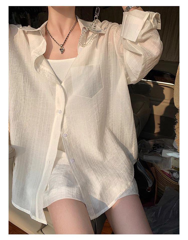 Women's Loose Casual Sports Set: Thin Sun Protection Long Sleeve Shirt & Wide Leg Shorts - New Korean Summer Style