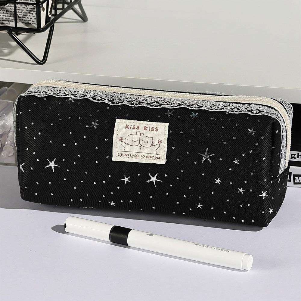 Star Print Pen Bag Lace Stationery Bag Multi-functional Pencil Case Students