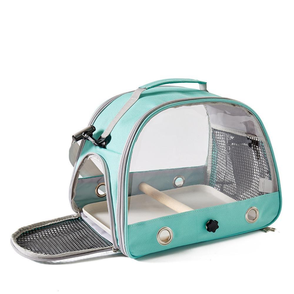 Bird Travel Carrier, Portable Bird Parrot Parakeet Carrier with Standing Perch and Tray, Side Access Window Collapsible to Carry