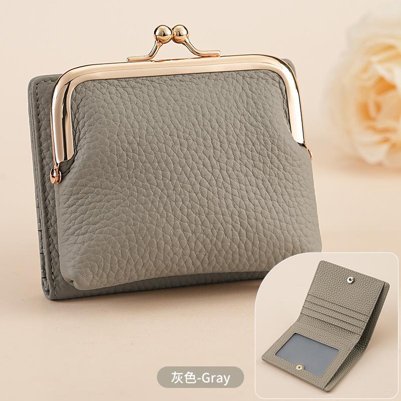 

2025 новый кожаный кошелек женский короткий RFID многофункциональный кошелек с зажимом для монет, женская модная сумка для мелочи серый