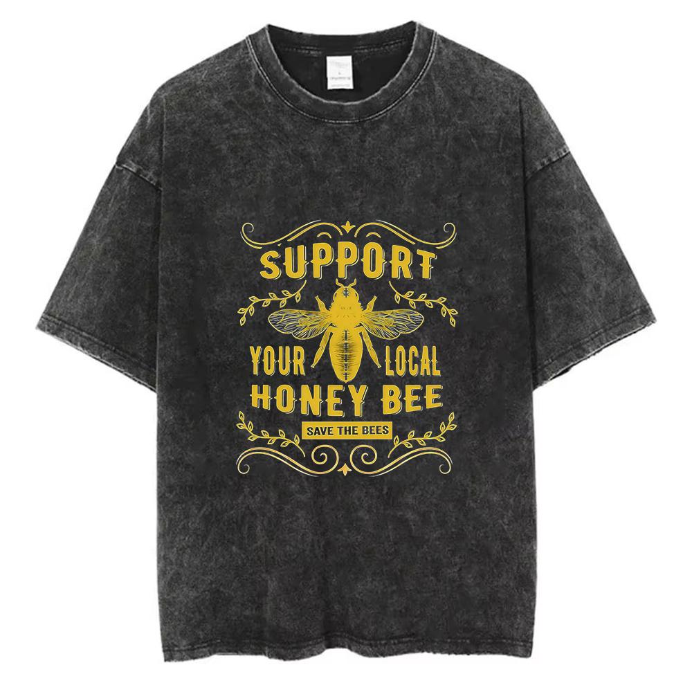 Bee Lover Oversized Tees Bee-ing My Mom Pun and Support Local Honey Bee Vintage Prints On Washed S разноцветный