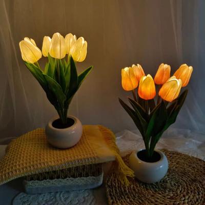LED Tulip Small Night Lamp Bedside Table Lamp Ins Bedroom Decoration Atmosphere Lamp Gift for Child Girl Friend