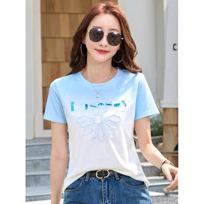 Women Clothes South Korea Trendy Brand Short Sleeve Casual T-Shirt Women Loose Sequin T-Shirt For Ladies