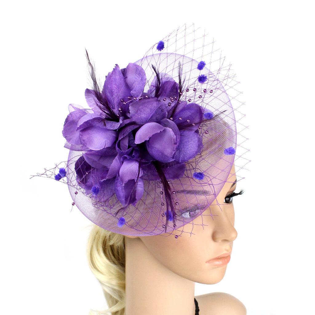 Europe and the United States new feather headdress bridal mesh hairpin bow top hat hair accessories headband jewelry