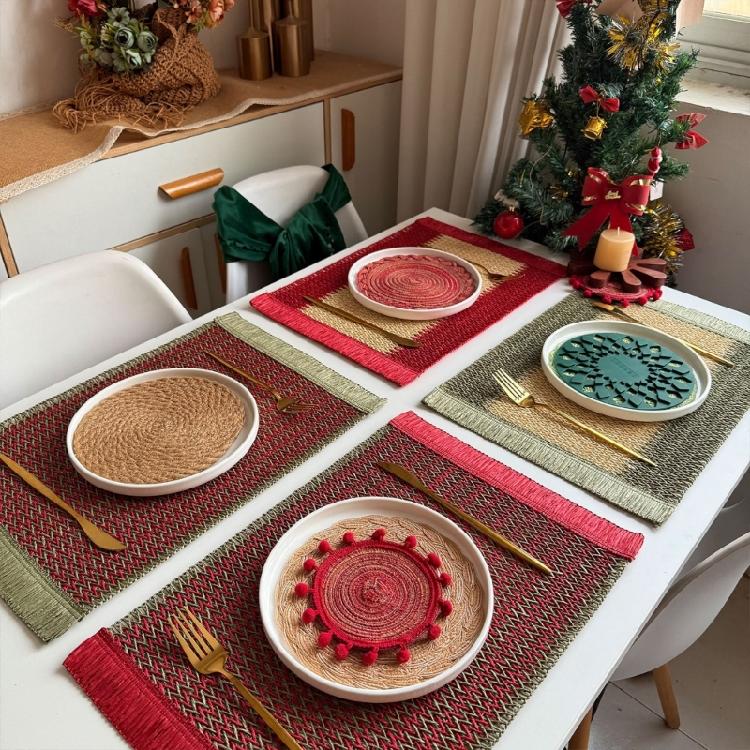 Decorative And Functional Paper Rope Woven Striped Coaster With Heat Insulation For Enhancing Dining Experiences
