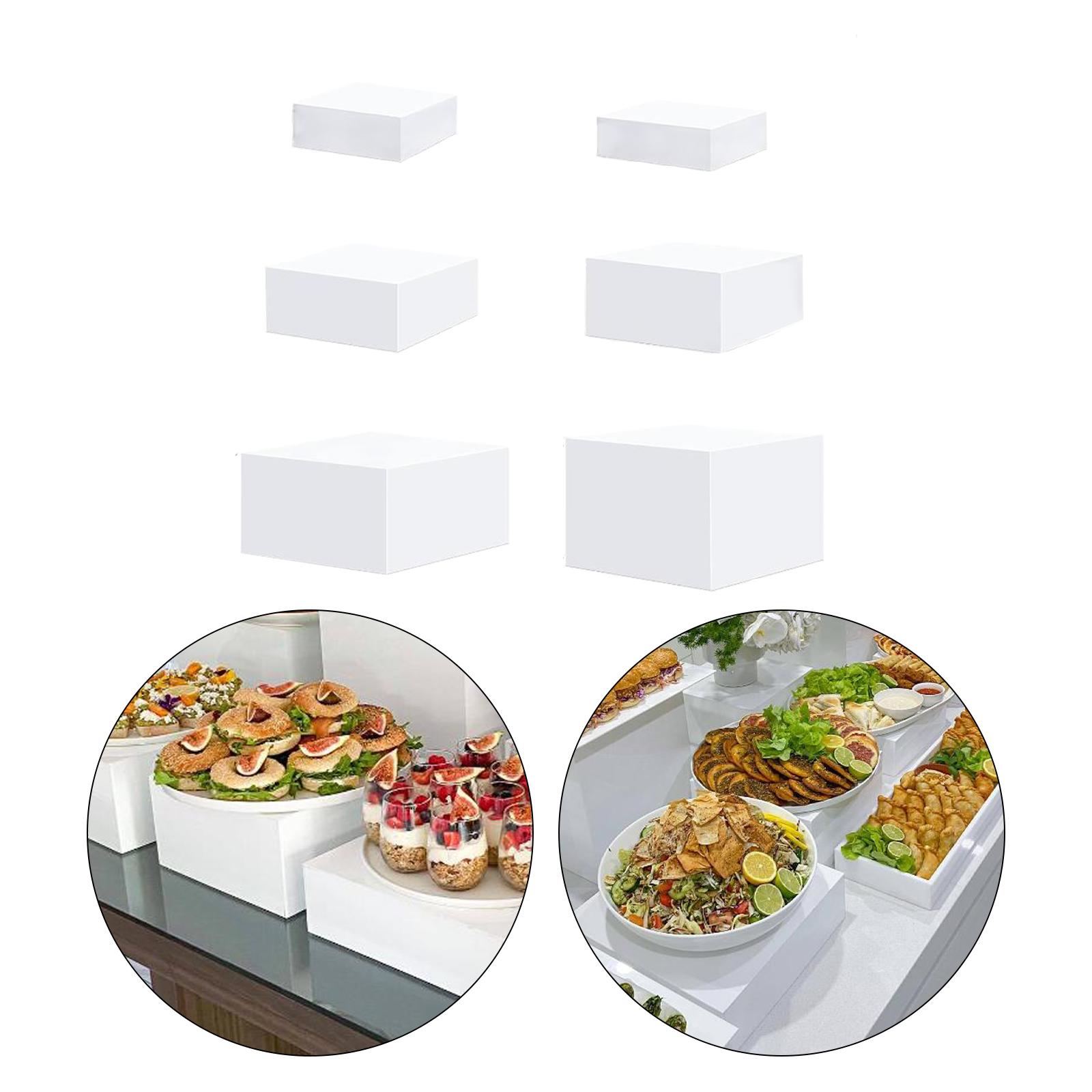 6Pcs Acrylic Display Risers Box 5 Sided Display Stand Food Riser for Art Photography Cake Action Figures Collectibles Catering белый