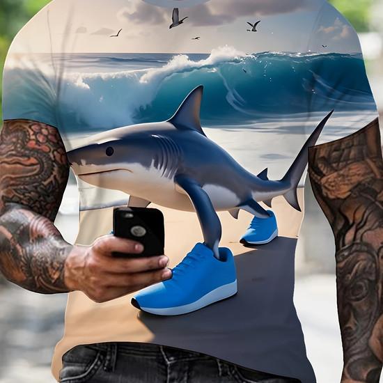 Lustiges KI-Hai-Muster T-Shirt für Männer Meeresbewohner 3D-gedruckte T-Shirts Tralalero Tralala Kurzarm Rundhals Oberteile T-Shirts